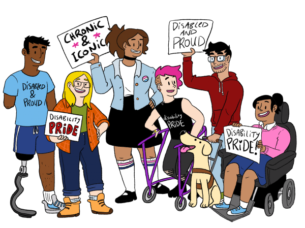 Group of disabled people holding signs promoting their rights