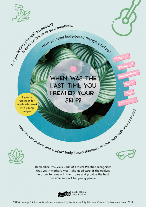 YTiR 2018 Mo poster: image of plants and circles with text.