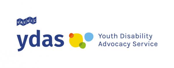 YDAS logo - 'YDAS' and 'Youth Disability Advocacy Service' and has coloured dots