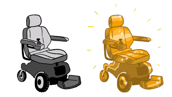 Left: black & white wheelchair, right: golden wheelchair