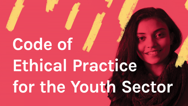 Code of Ethical Practice banner featuring a smiling young woman in red